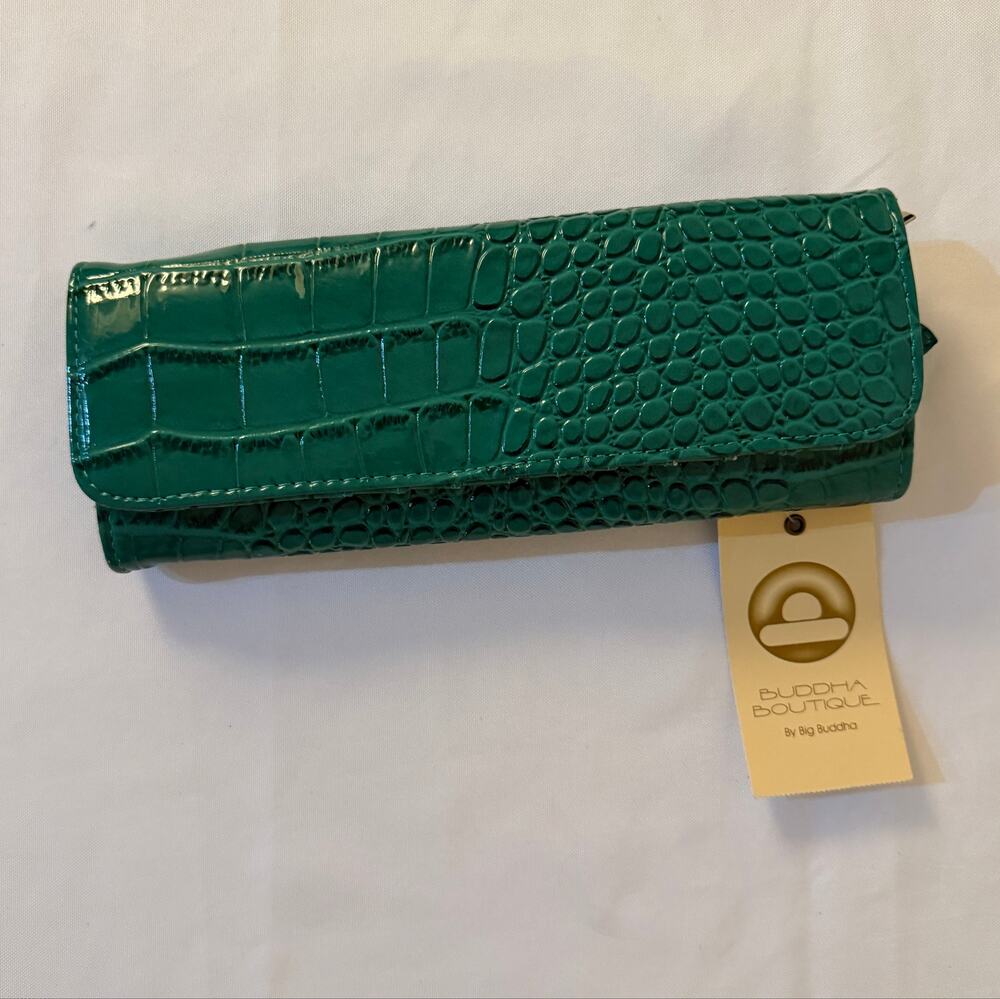 Big Buddha J Carmen Emerald Green Faux Croc Continental Clutch Wallet